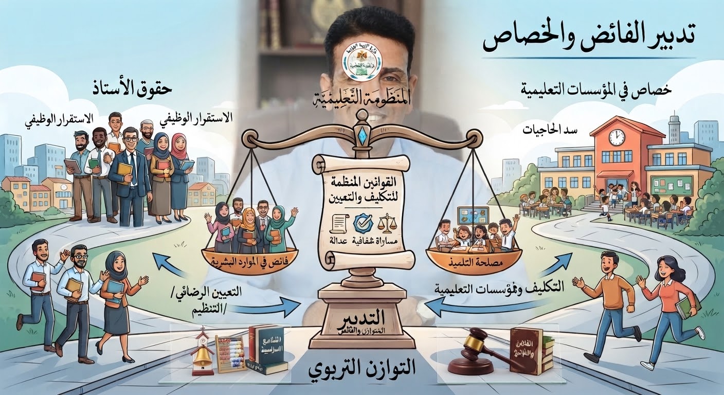 الفائض بعد تدبير الفائض والخصاص في ضوء القواعد القانونية والتنظيميةقراءة توعوية في حدود التكليف، معايير الإنصاف، وحق الموظف في وضعية إدارية واضحة